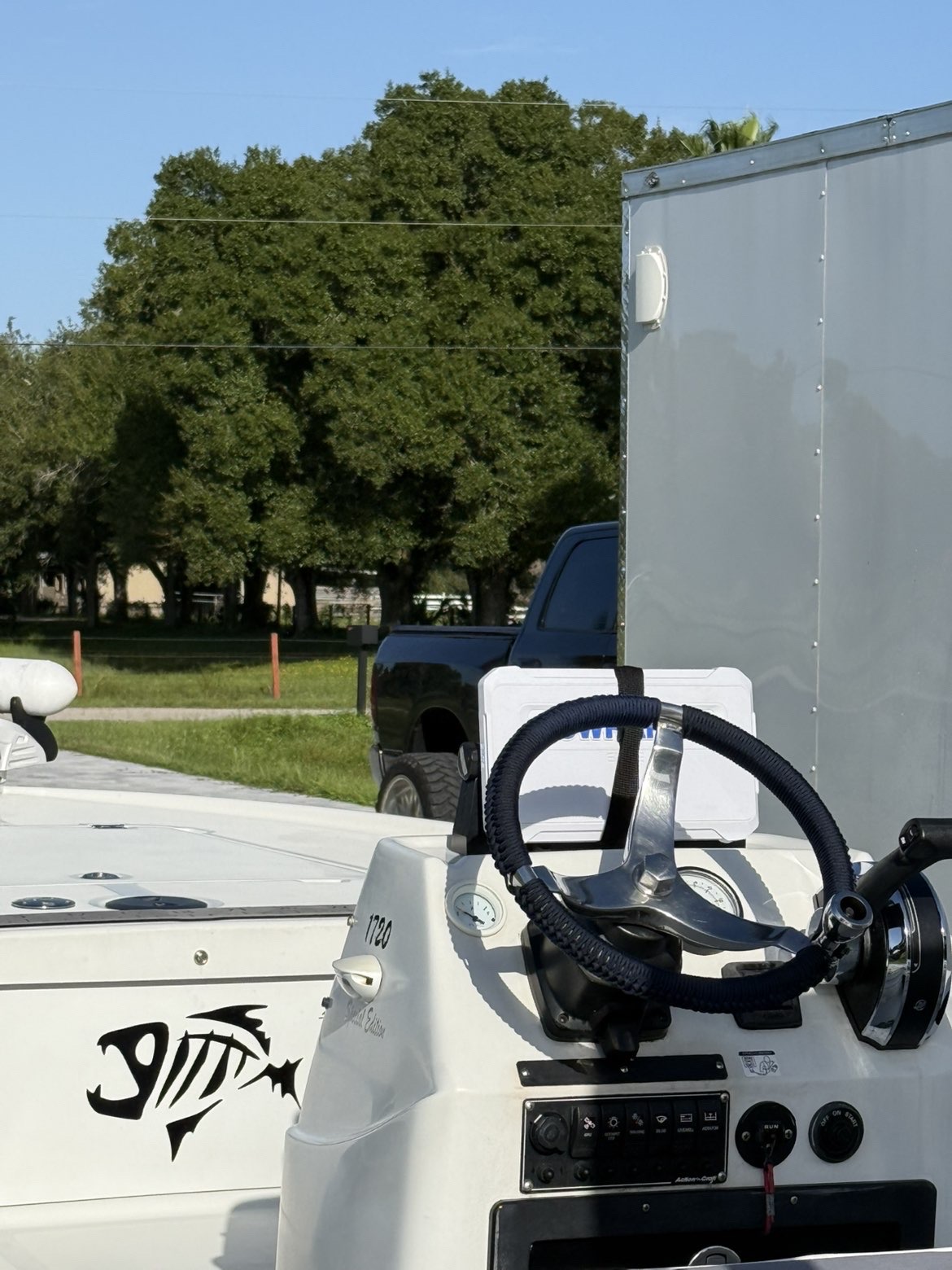 Boat console and steering wheel