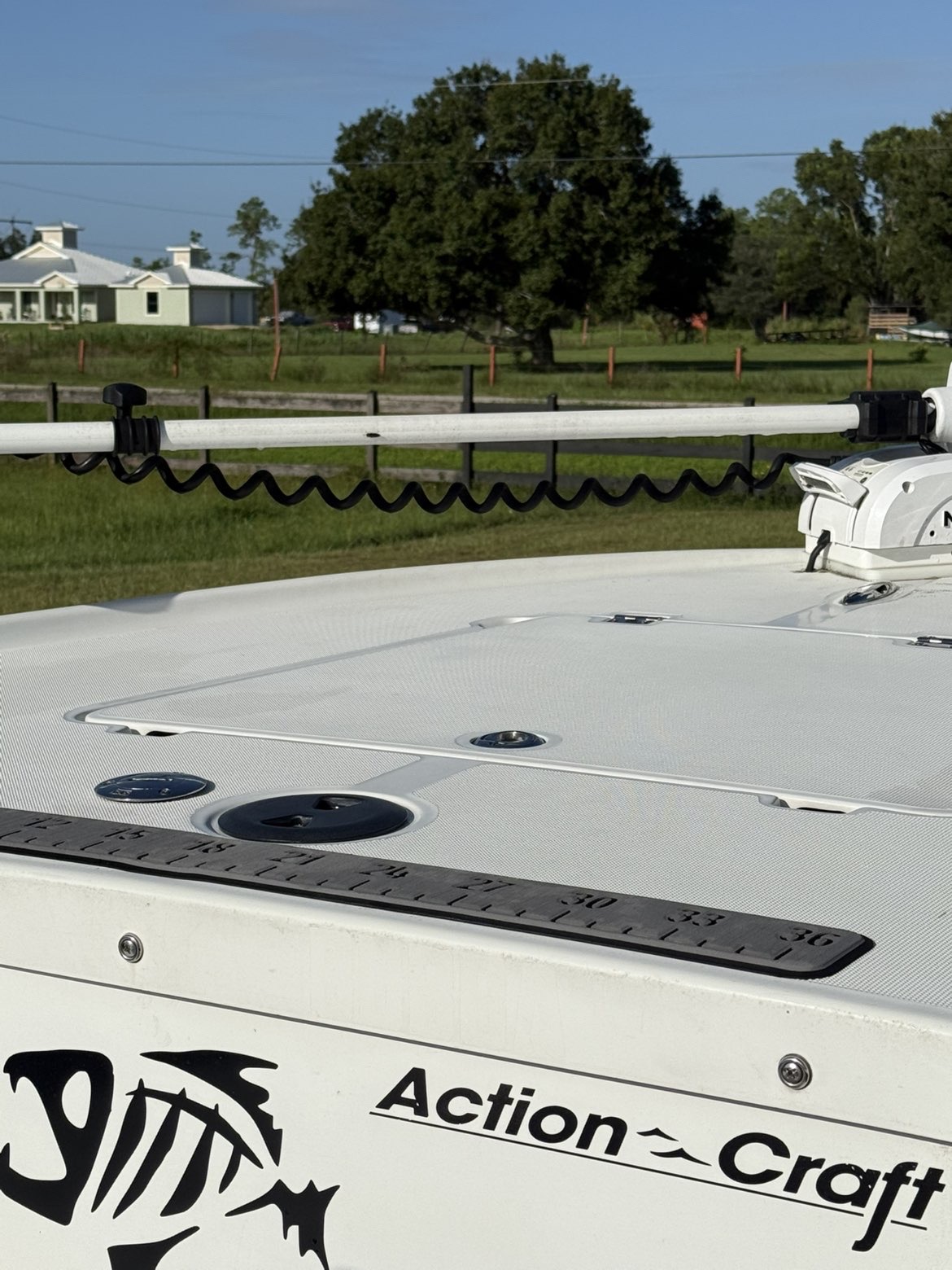 Rear view of boat and outboard